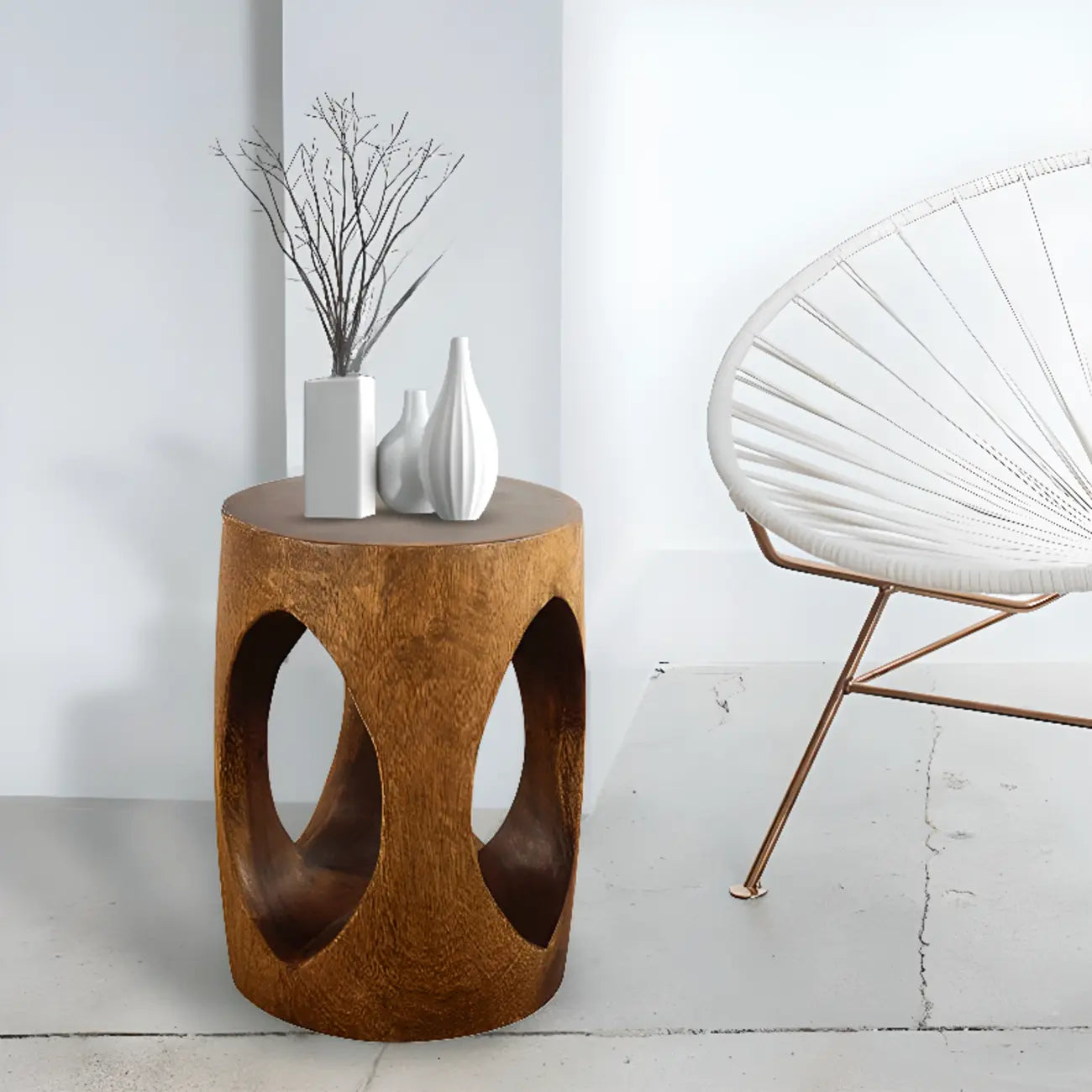Modern Wood Hourglass End Table for Living Room