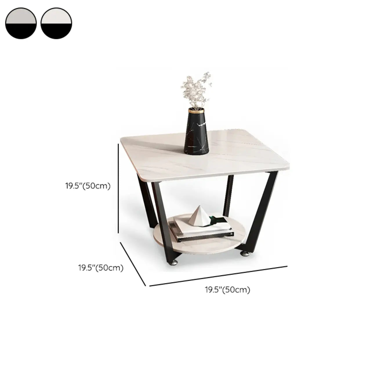 Gray Square Marble Top Modern End Table with Storage
