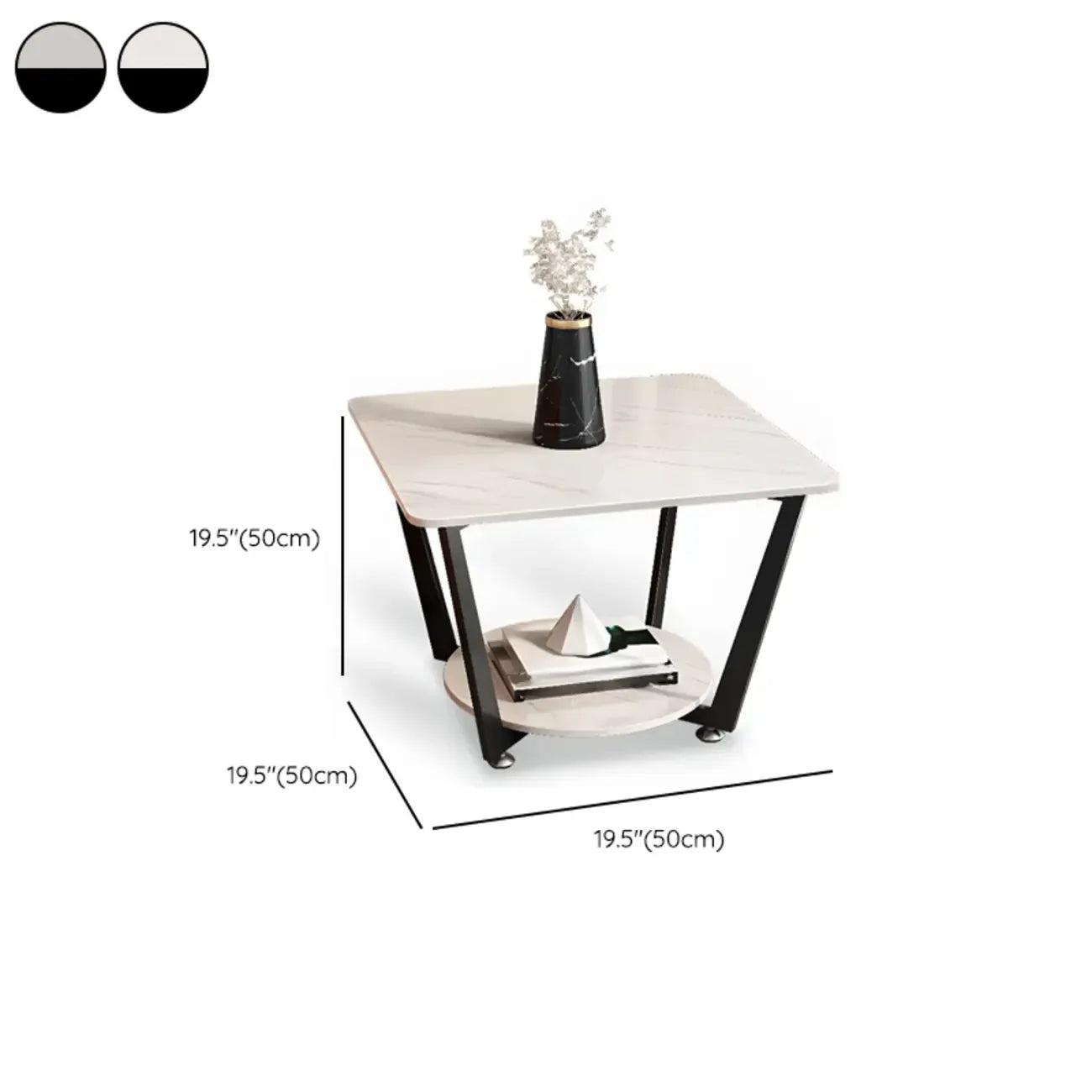 Gray Square Marble Top Modern End Table with Storage