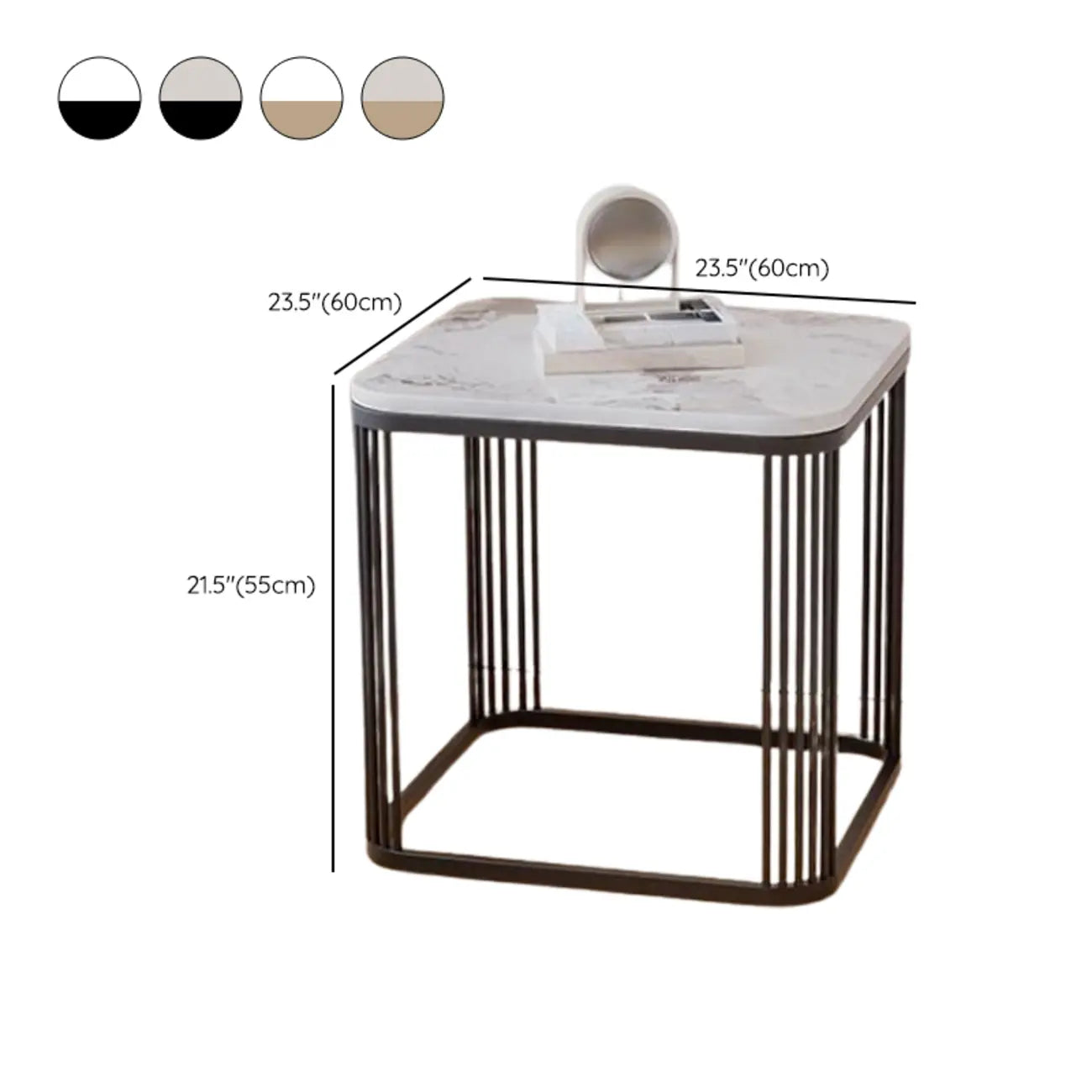 Glam Square Metal & Marble End Table for Living Room