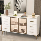 Trendy 6 Drawers White/Black Kitchen Cabinets with Metal Foot