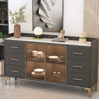 Trendy 6 Drawers White/Black Kitchen Cabinets with Metal Foot