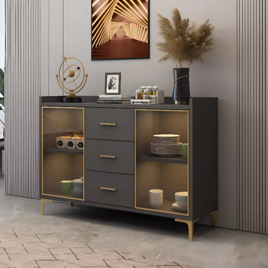Trendy 6 Drawers White/Black Kitchen Cabinets with Metal Foot