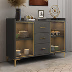 Trendy 6 Drawers White/Black Kitchen Cabinets with Metal Foot