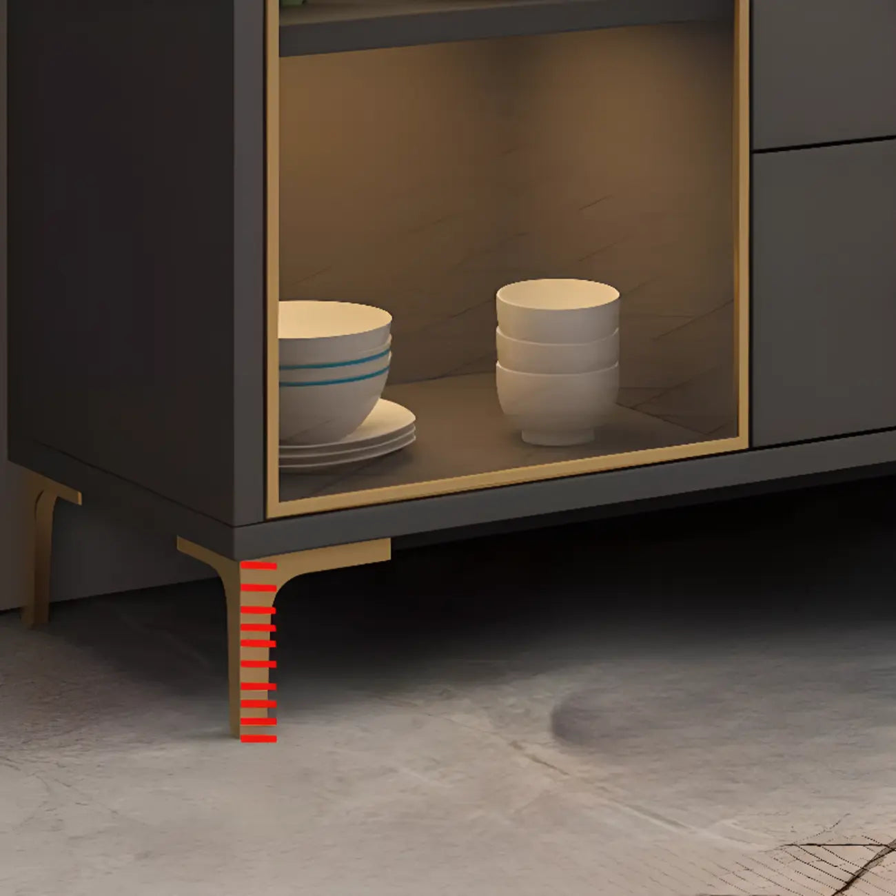 Trendy 6 Drawers White/Black Kitchen Cabinets with Metal Foot