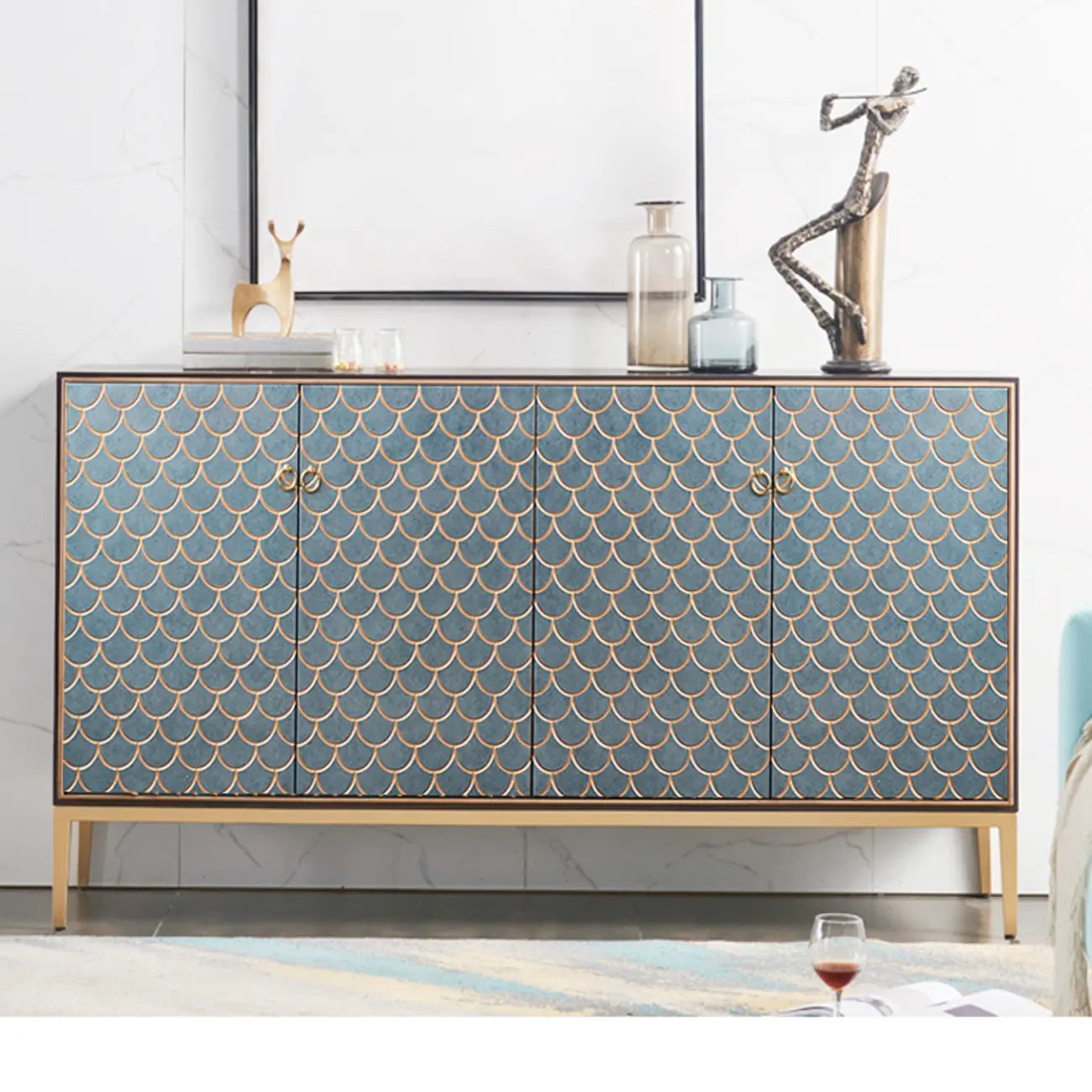 Glam Rectangular Storage Cabinet for Home with Scale Patterns