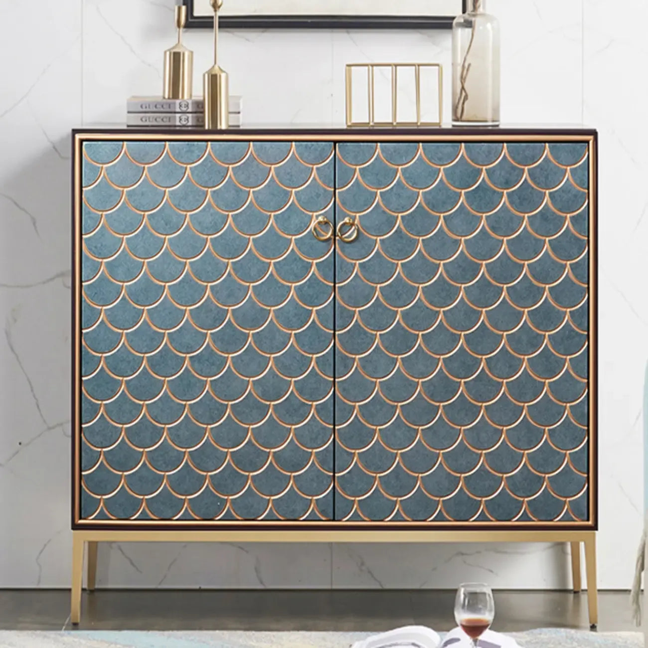 Glam Rectangular Storage Cabinet for Home with Scale Patterns