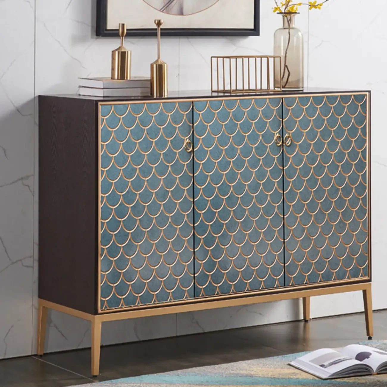 Glam Rectangular Storage Cabinet for Home with Scale Patterns