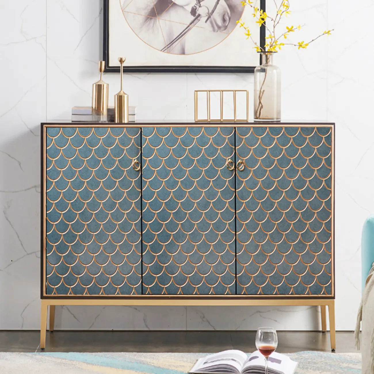 Glam Rectangular Storage Cabinet for Home with Scale Patterns