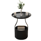Metal Tray Top Black Side Table with Storage for Living Room