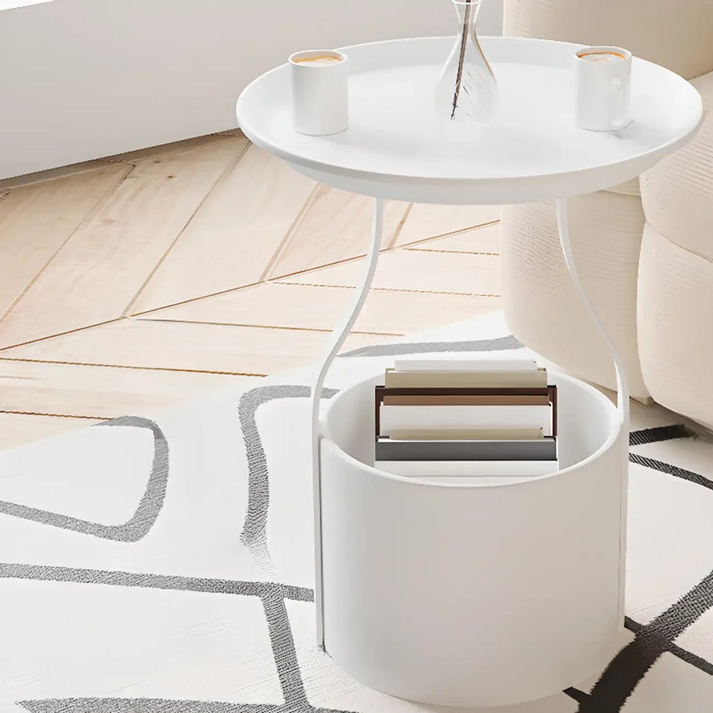 Metal Tray Top Black Side Table with Storage for Living Room