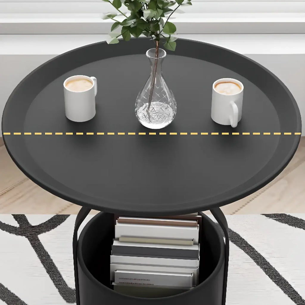 Metal Tray Top Black Side Table with Storage for Living Room