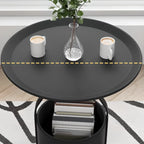 Metal Tray Top Black Side Table with Storage for Living Room