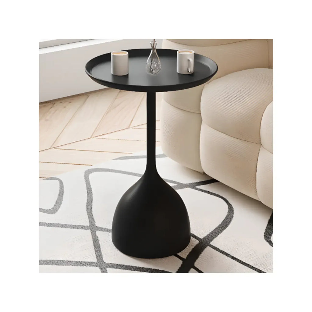 Metal Tray Top Black Side Table with Storage for Living Room