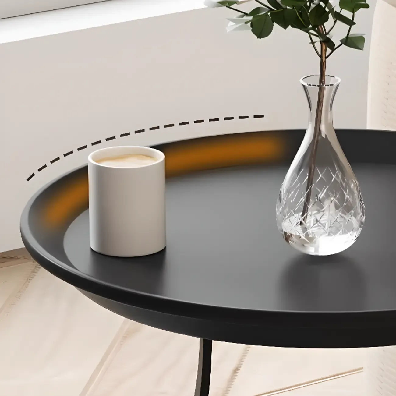 Metal Tray Top Black Side Table with Storage for Living Room