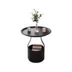 Metal Tray Top Black Side Table with Storage for Living Room