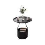 Metal Tray Top Black Side Table with Storage for Living Room