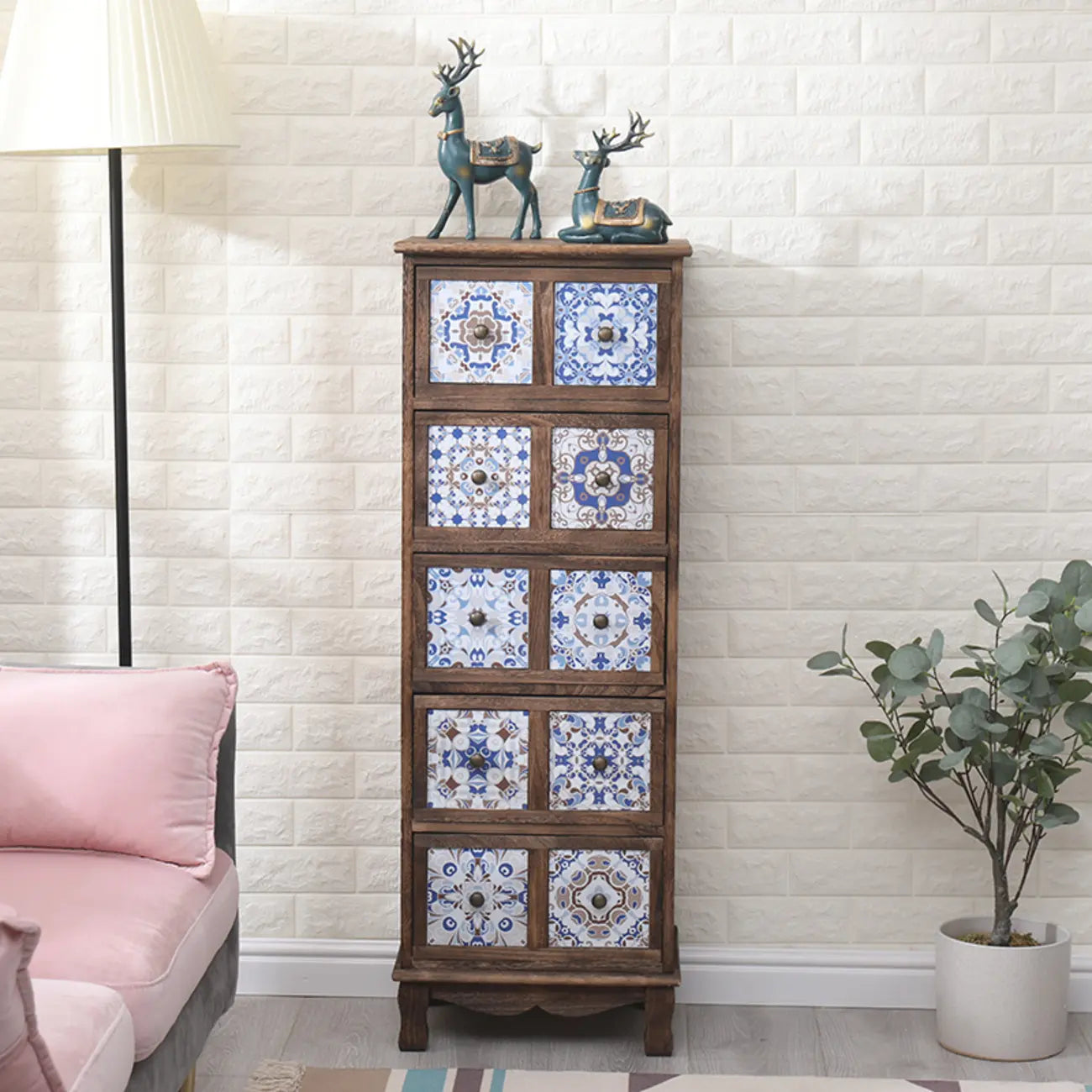 Mid-Century Vintage Cabinet with Drawers-Unique Pattern