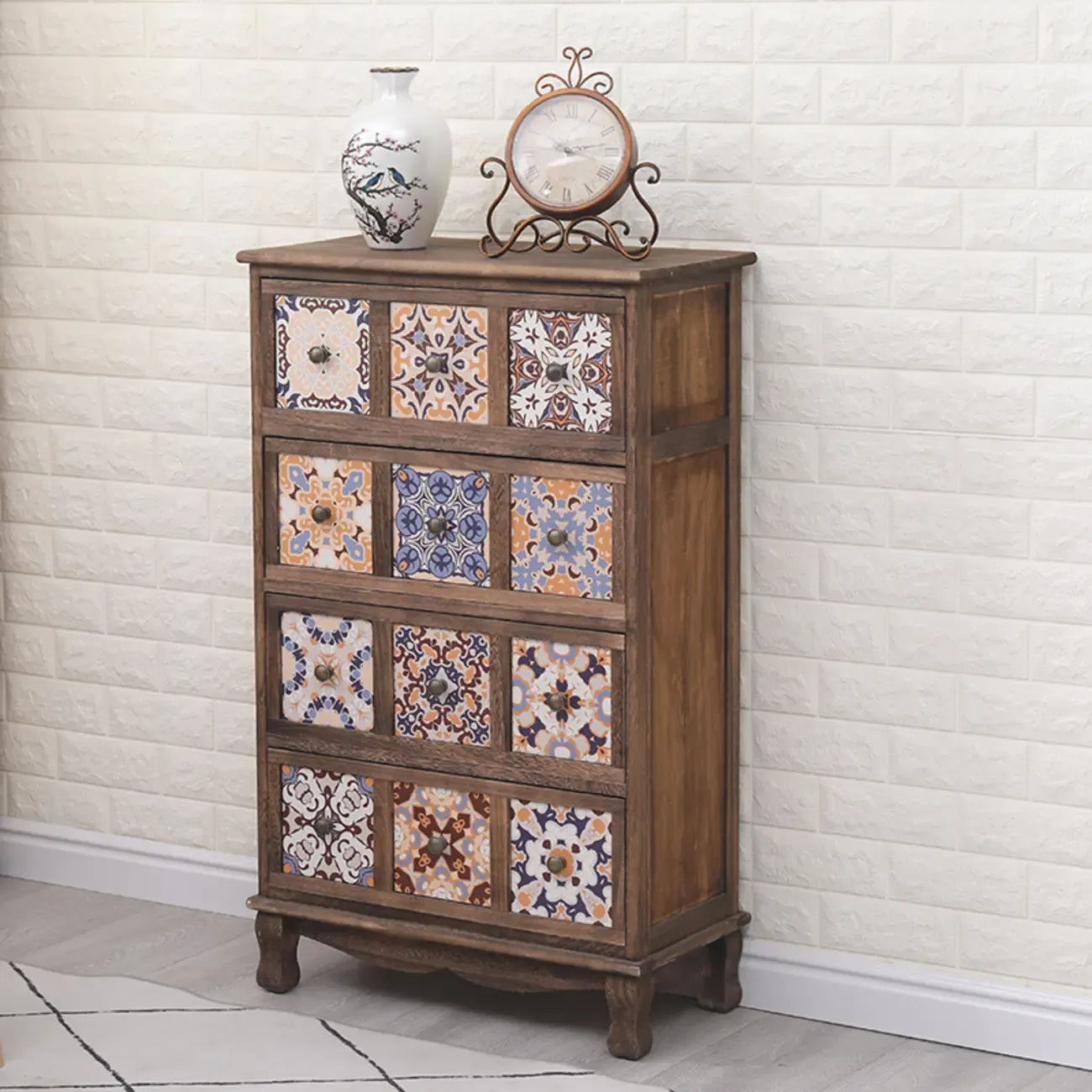 Mid-Century Vintage Cabinet with Drawers-Unique Pattern
