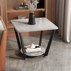 Gray Square Marble Top Modern End Table with Storage