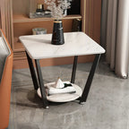 Gray Square Marble Top Modern End Table with Storage