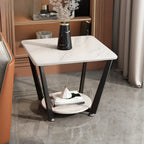 Gray Square Marble Top Modern End Table with Storage