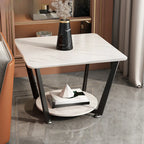 Gray Square Marble Top Modern End Table with Storage