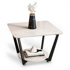 Gray Square Marble Top Modern End Table with Storage