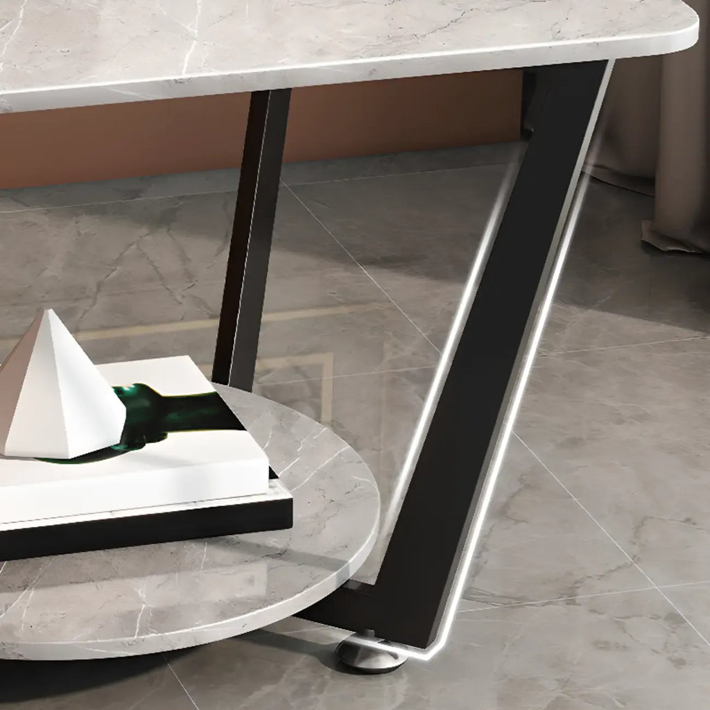 Gray Square Marble Top Modern End Table with Storage
