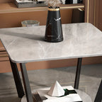 Gray Square Marble Top Modern End Table with Storage