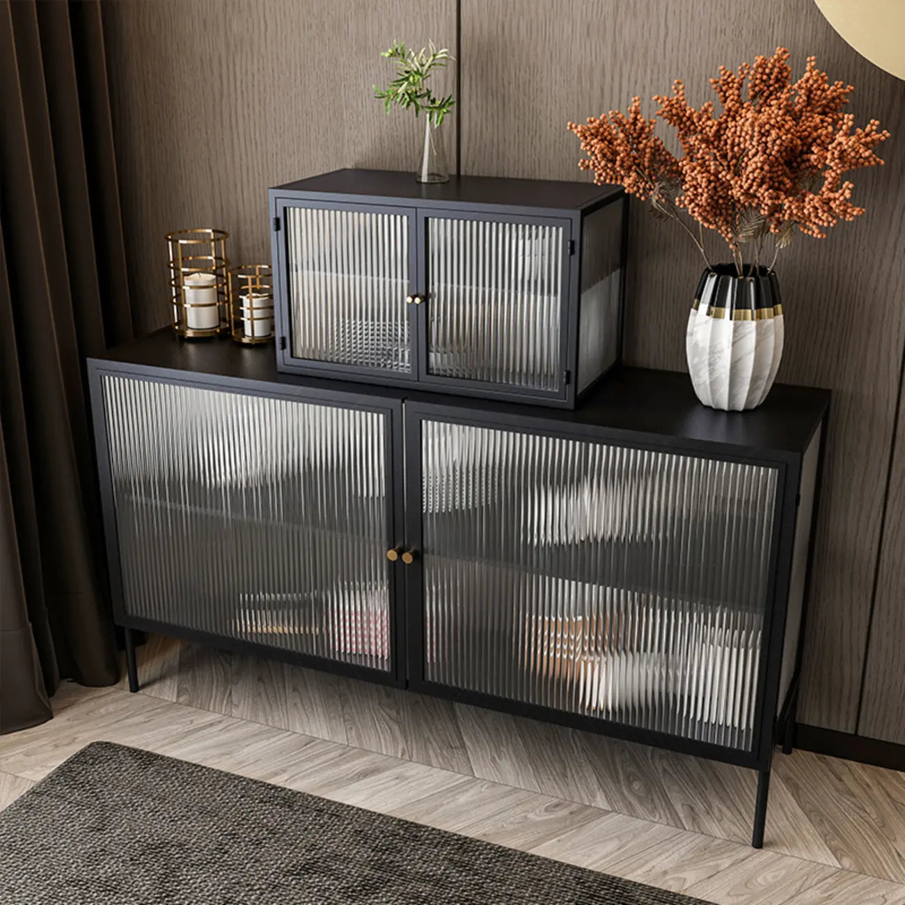 Black Metal Wall-Mounted Kitchen China Cabinet