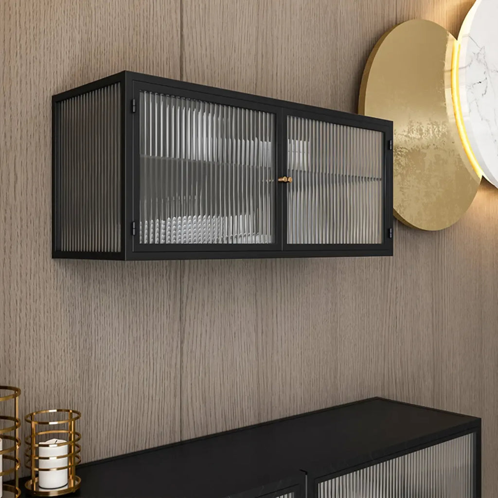 Black Metal Wall-Mounted Kitchen China Cabinet