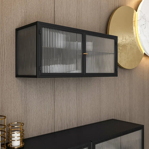 Black Metal Wall-Mounted Kitchen China Cabinet