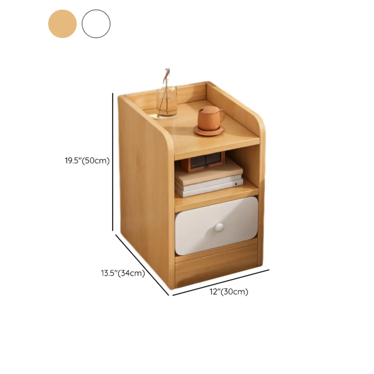 Modern Bedside Table with Drawers - White Nightstand