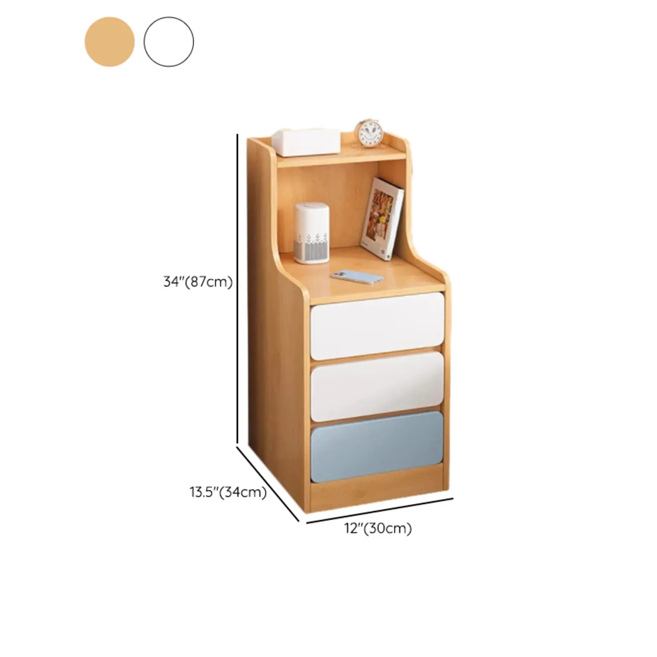 Modern Bedside Table with Drawers - White Nightstand