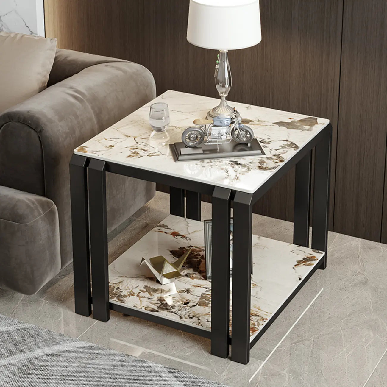 Modern Sintered Stone Square Side Table for Living Room