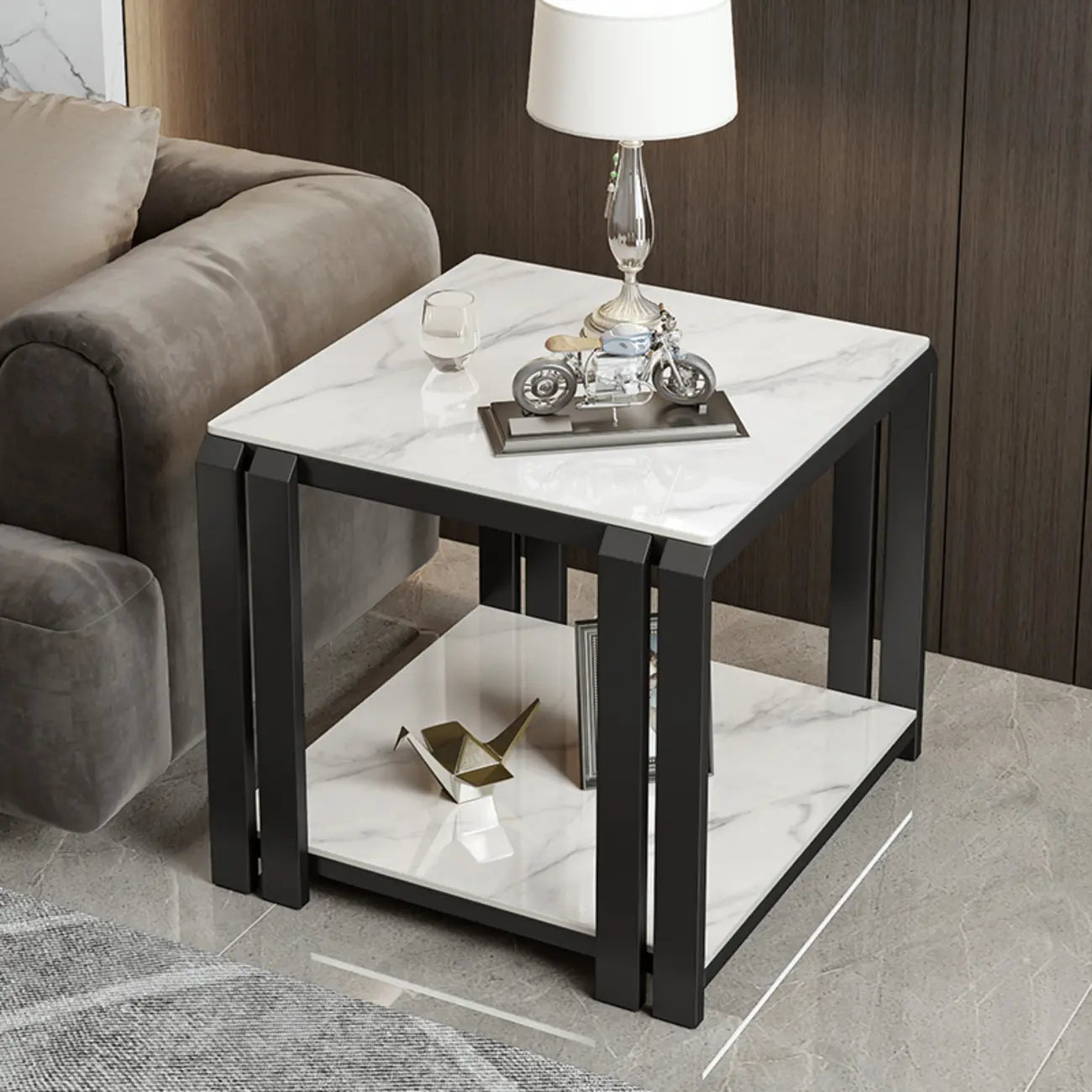 Modern Sintered Stone Square Side Table for Living Room
