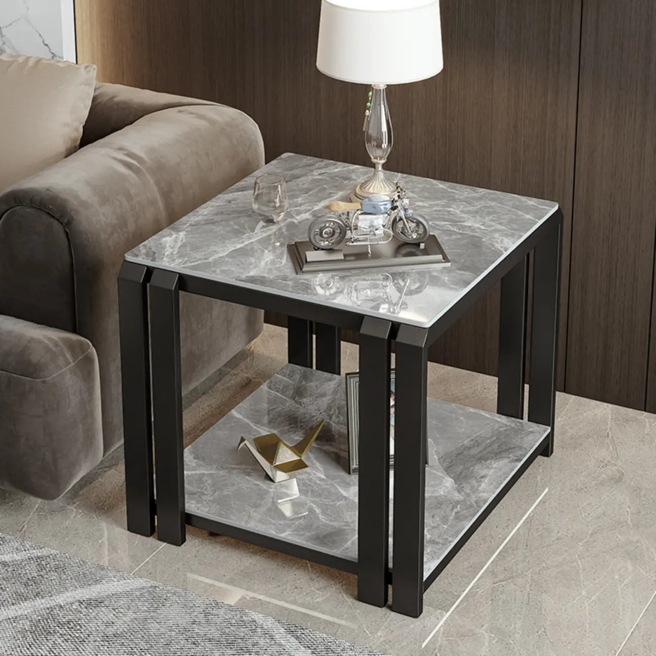 Modern Sintered Stone Square Side Table for Living Room