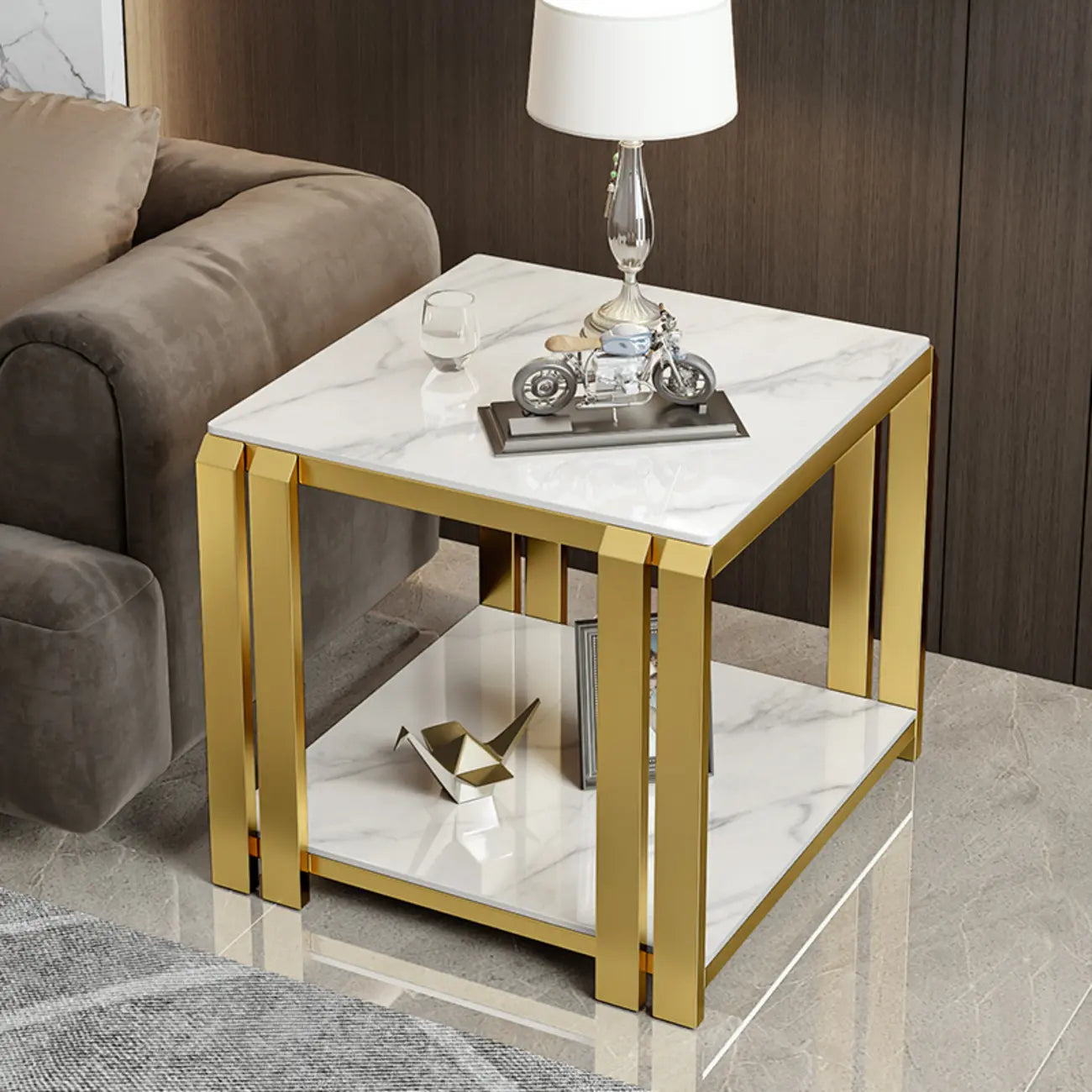 Modern Sintered Stone Square Side Table for Living Room