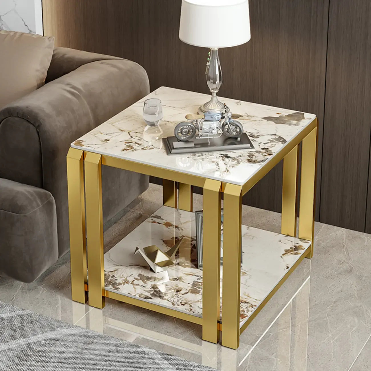 Modern Sintered Stone Square Side Table for Living Room