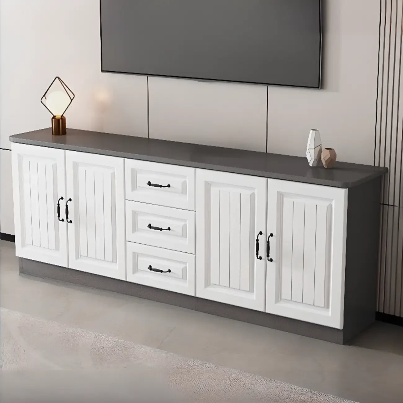 Rectangle Grey Wooden TV Stand with Storage for Living Room