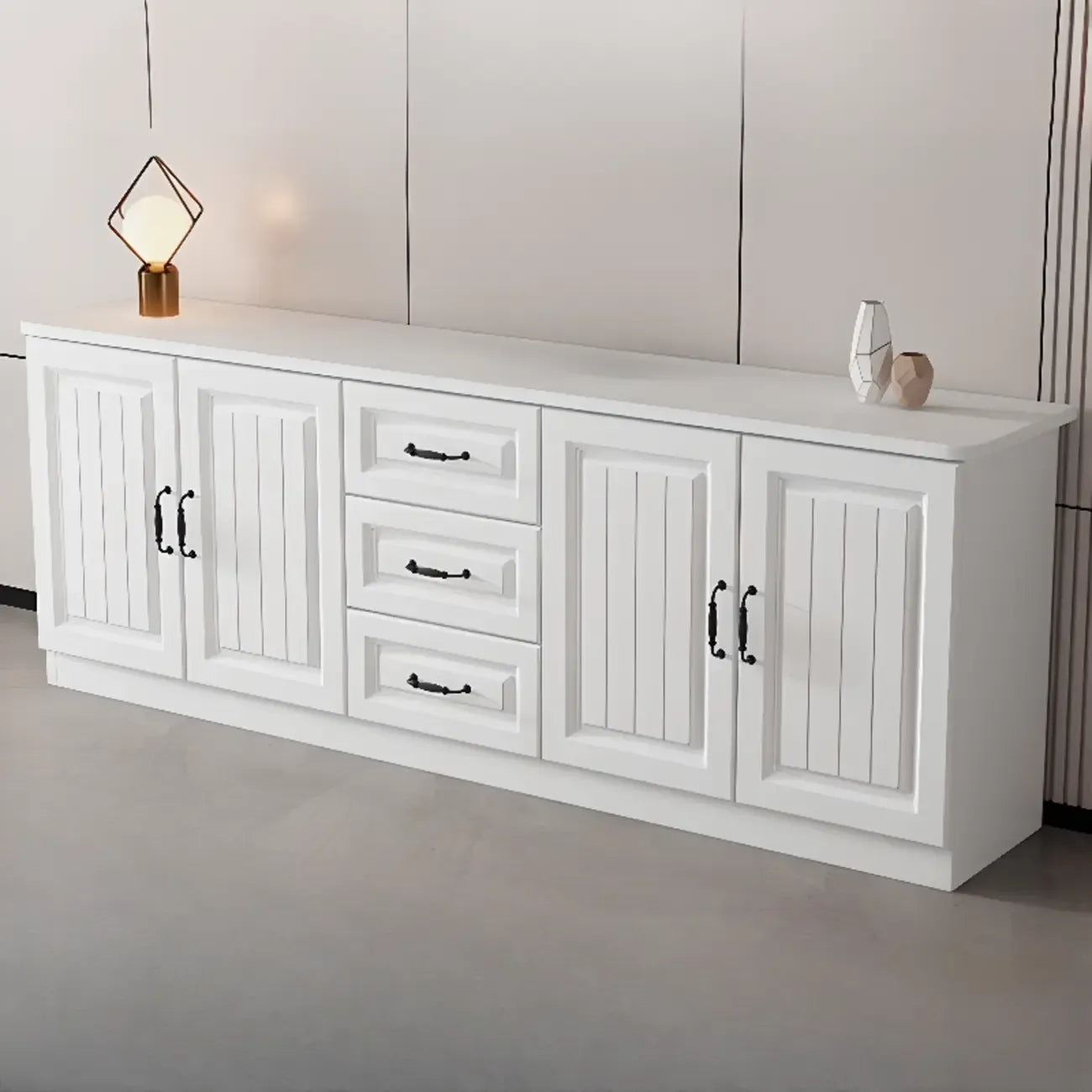 Rectangle Grey Wooden TV Stand with Storage for Living Room