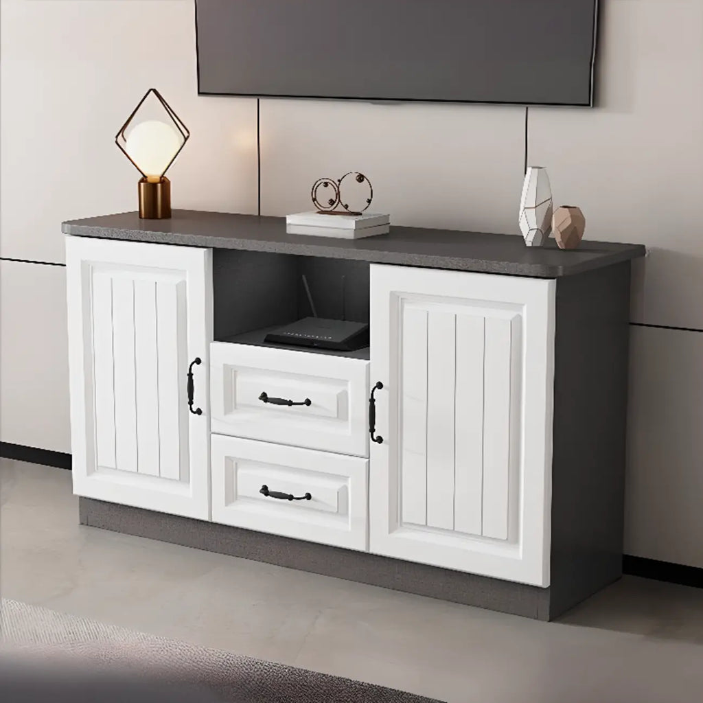 Rectangle Grey Wooden TV Stand with Storage for Living Room