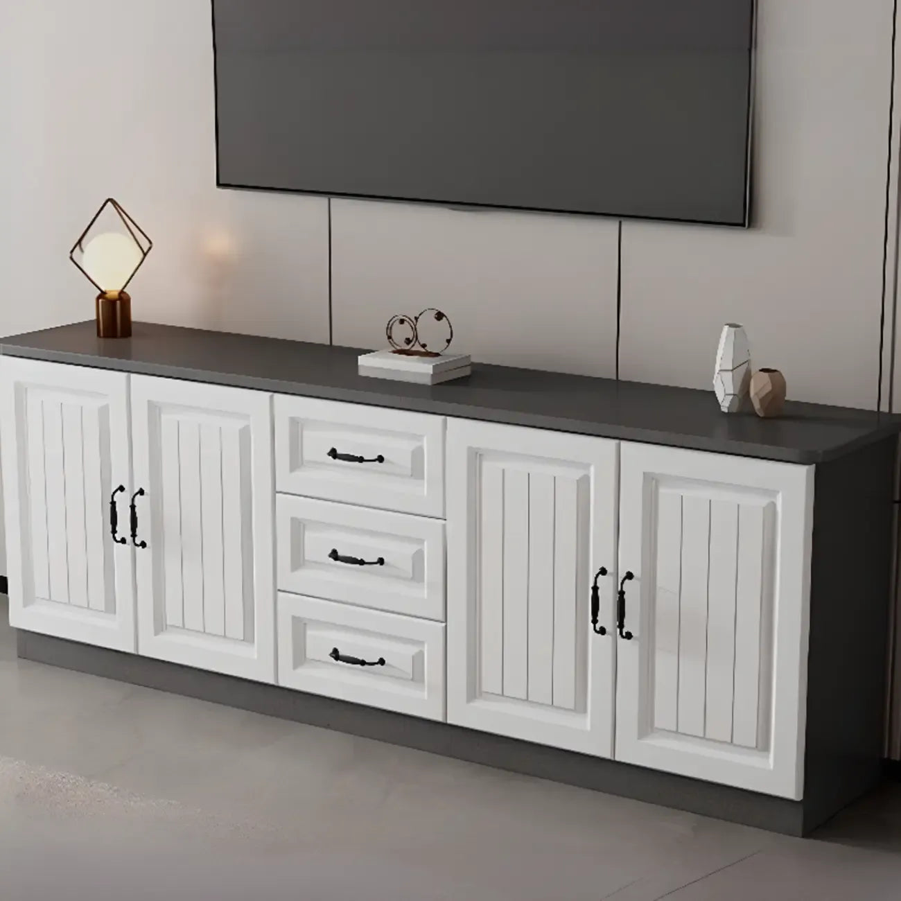 Rectangle Grey Wooden TV Stand with Storage for Living Room