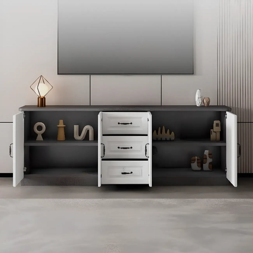 Rectangle Grey Wooden TV Stand with Storage for Living Room