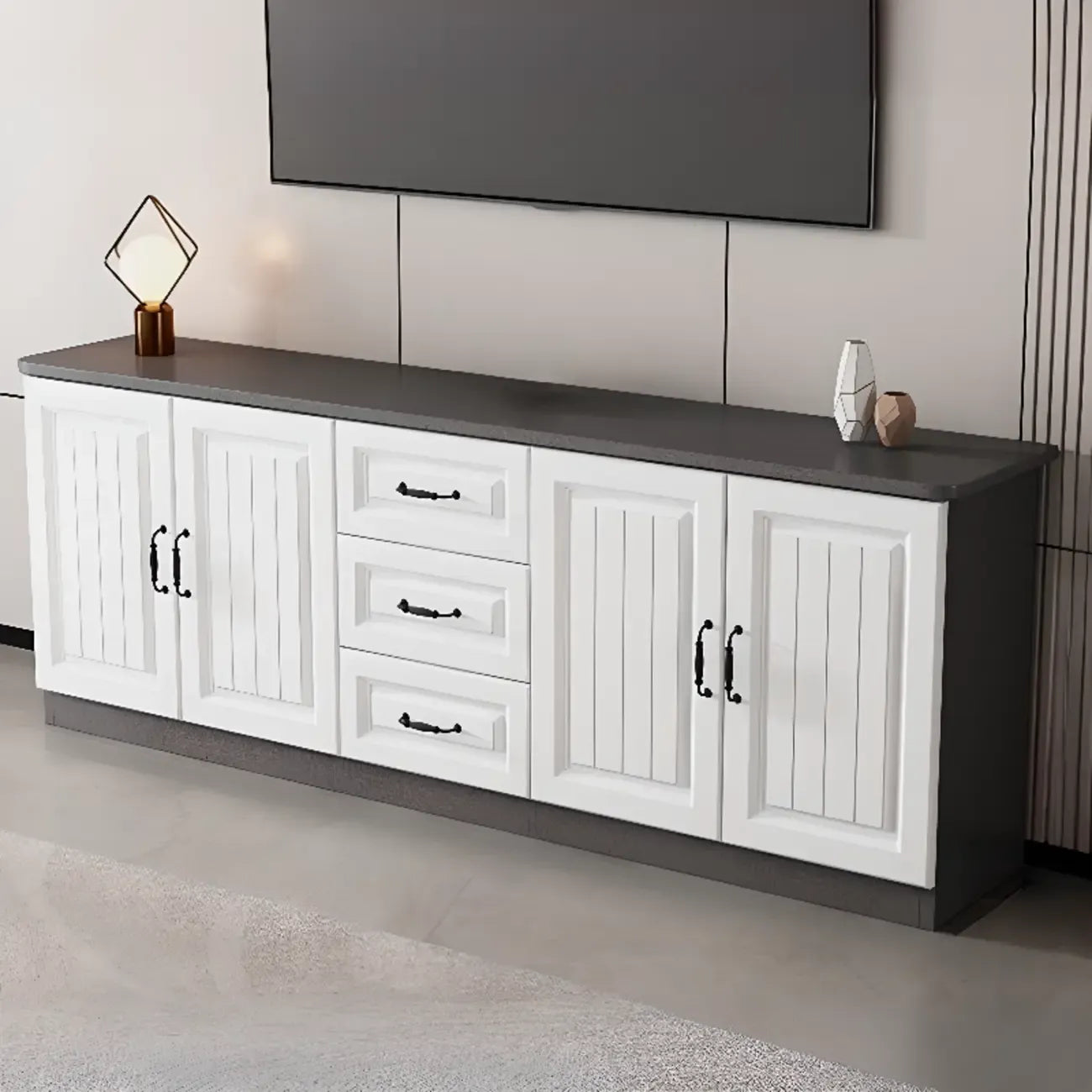 Rectangle Grey Wooden TV Stand with Storage for Living Room