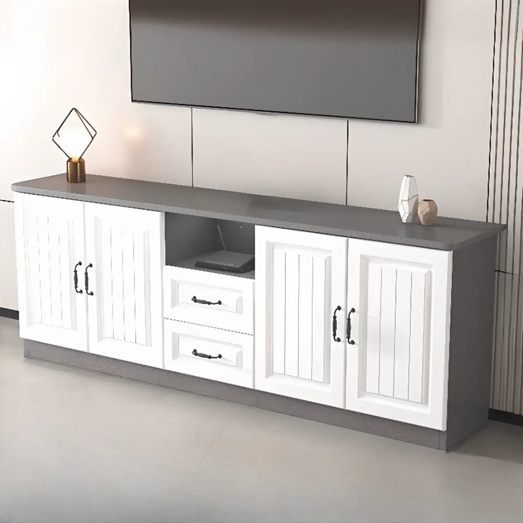Rectangle Grey Wooden TV Stand with Storage for Living Room