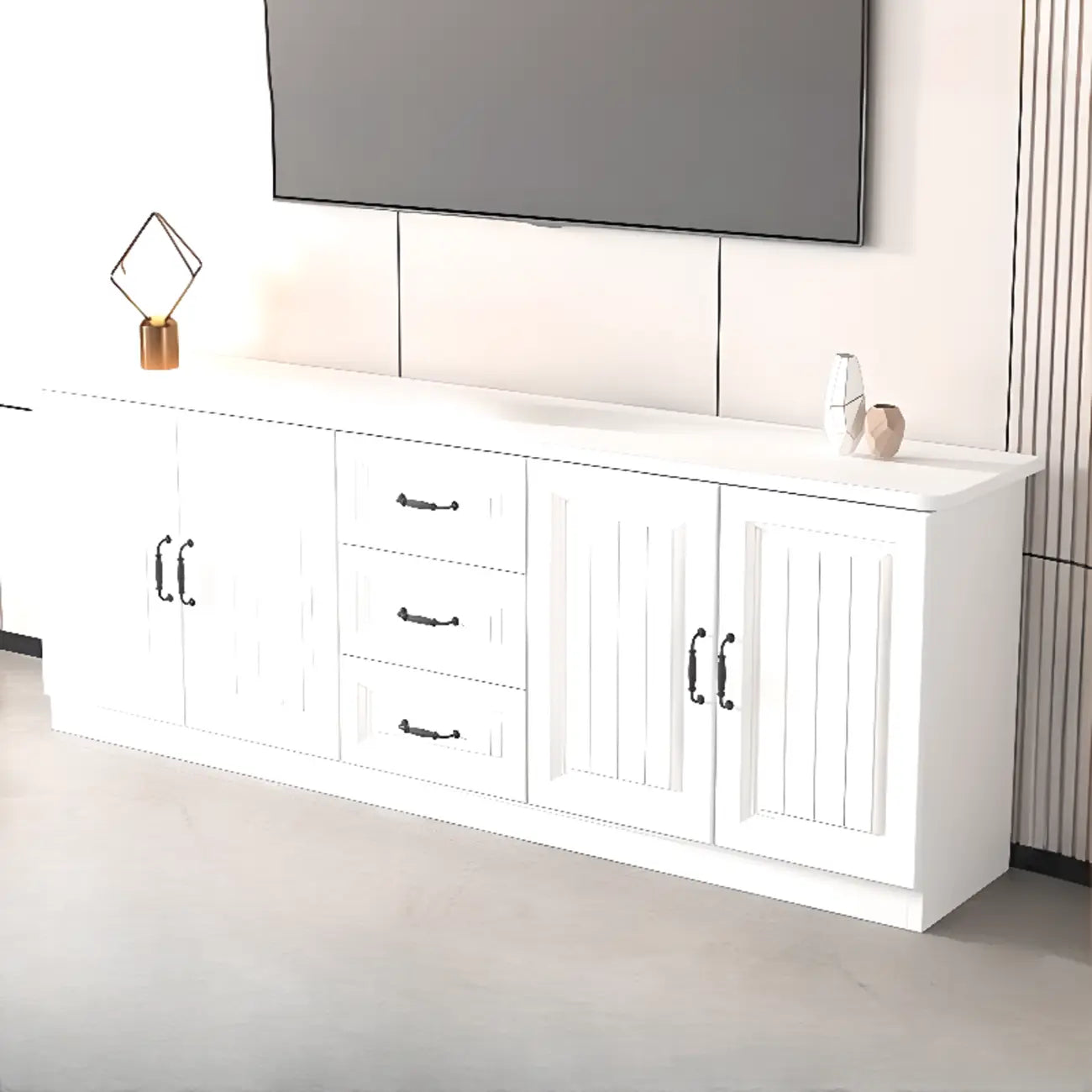 Rectangle Grey Wooden TV Stand with Storage for Living Room