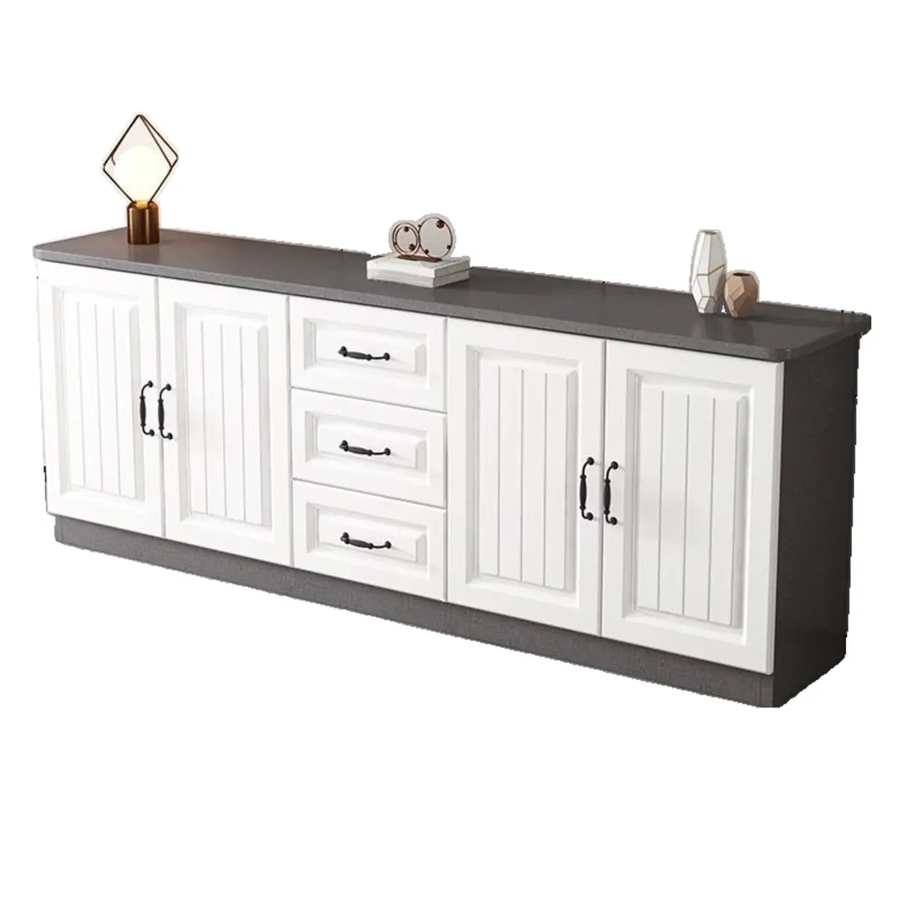 Rectangle Grey Wooden TV Stand with Storage for Living Room
