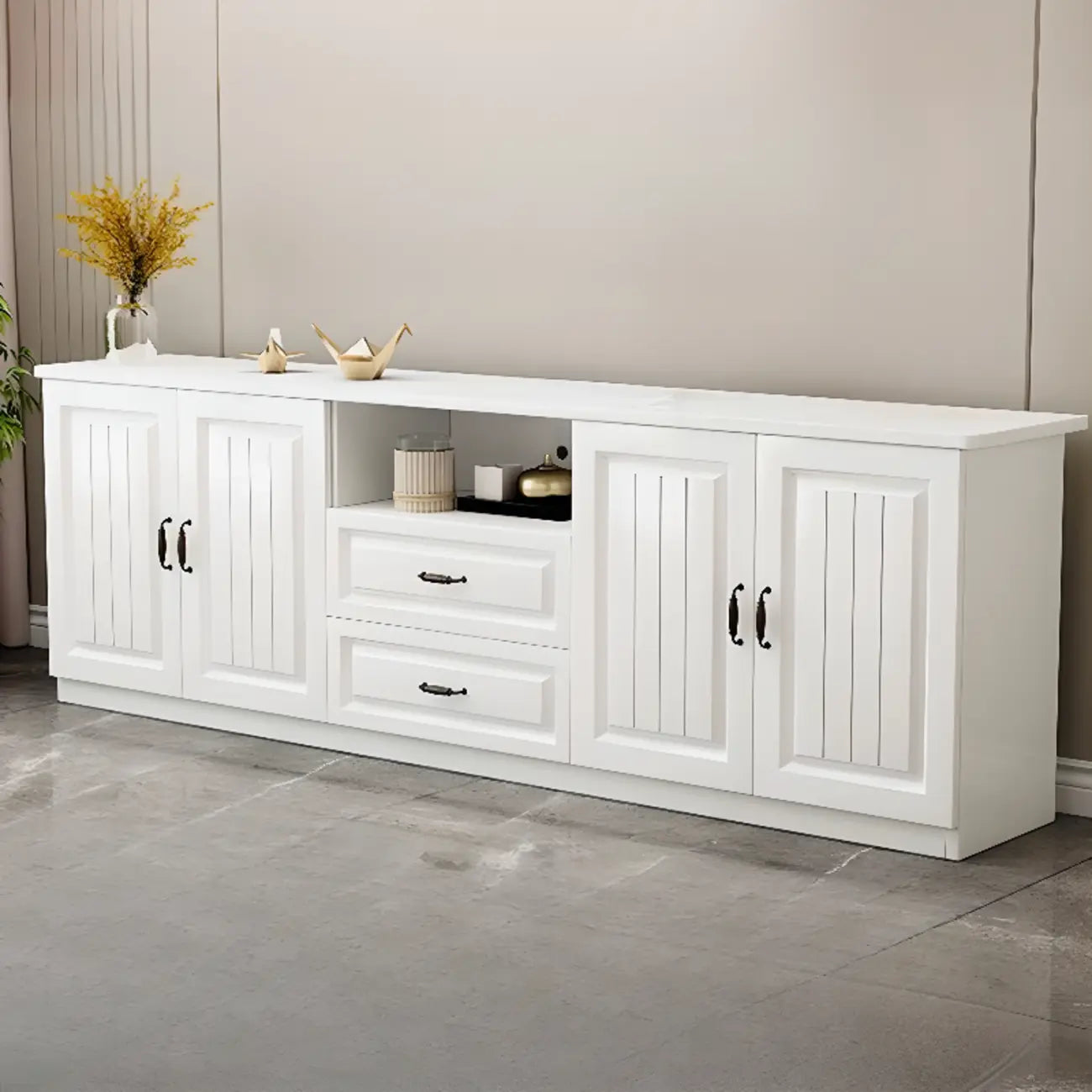 Rectangle Grey Wooden TV Stand with Storage for Living Room